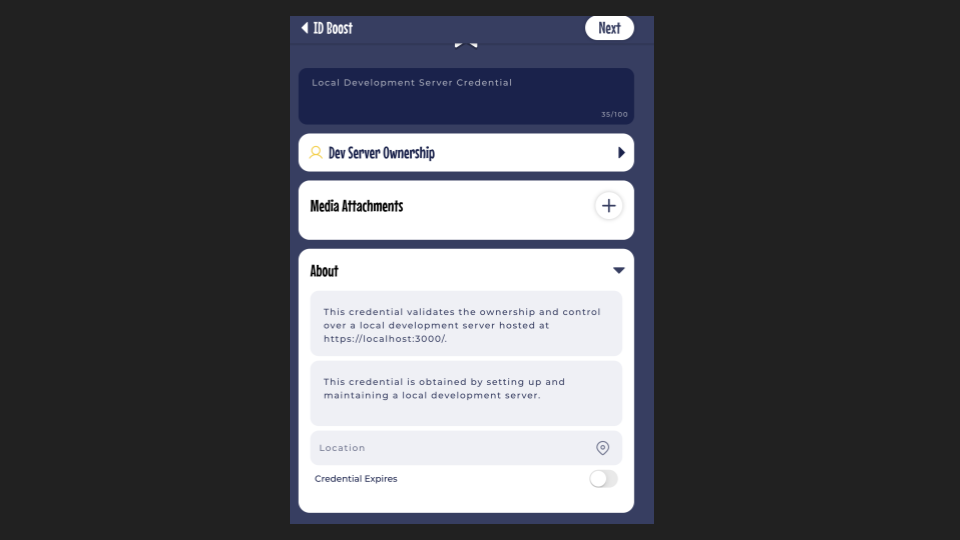 Credential Form Interface